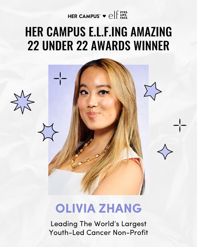 Instagram post by @oliviazhangofficial for Her Campus. Caption reads: [...] 🤍 I’m so honored to be named to the Her....