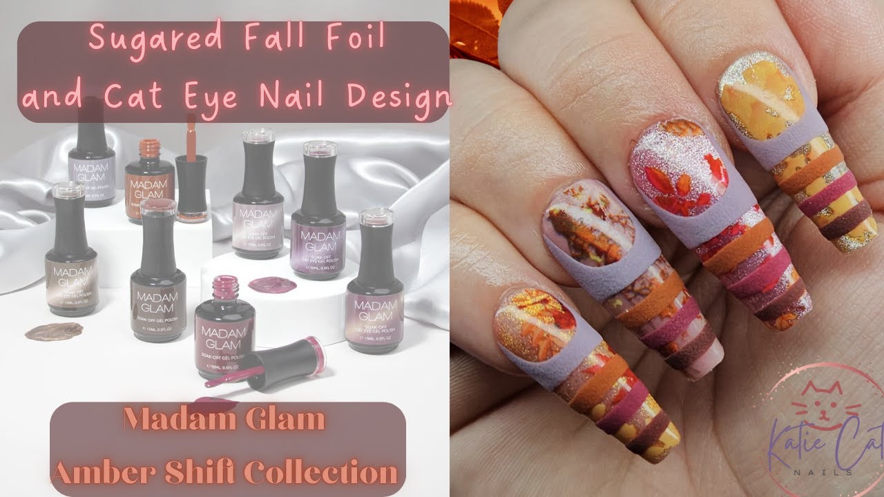YouTube post by @katiecatnails for Madam Glam. Caption reads: [...] Amber Shift collection from Madam Glam. I....