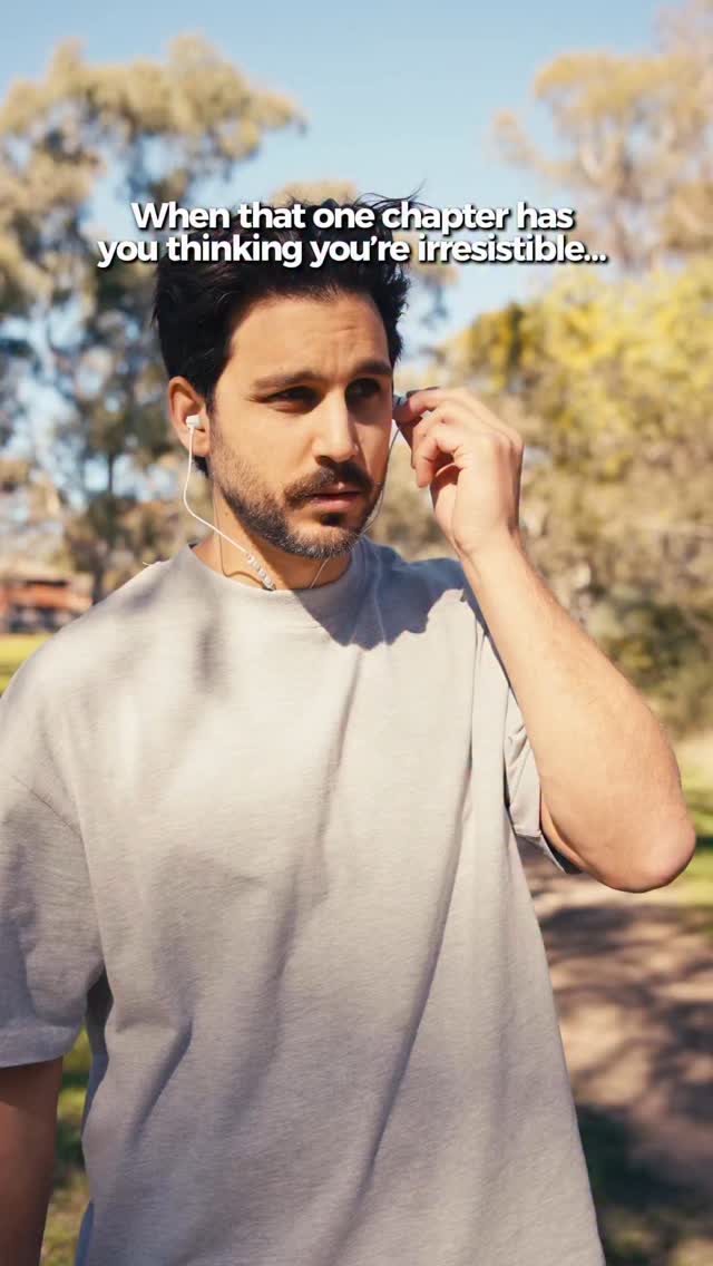 Instagram post by @mbrunelli for Audible. Caption reads: 5km run, 1 romance audiobook, zero happy ending…....