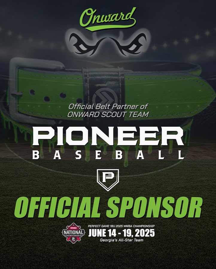 Instagram post by @onwardbsbl for Pioneer Fit. Caption reads: 🚨 OFFICIAL SPONSOR ALERT 🚨 The world’s best MLB....
