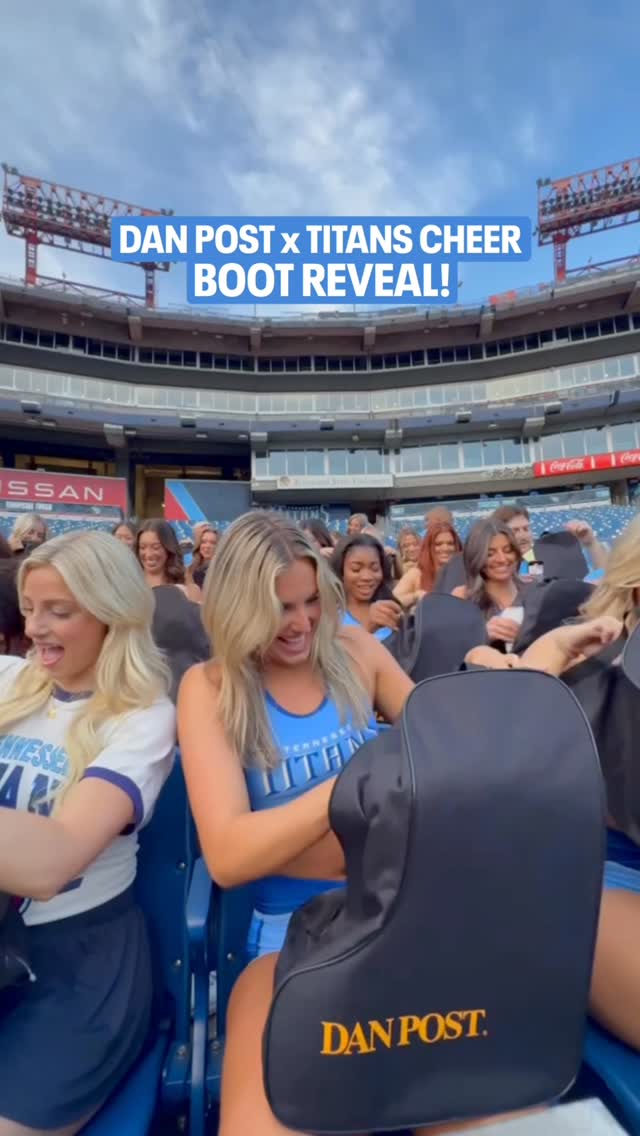 Instagram post by @titanscheer for Dan Post Boot Company. Caption reads: These boots were made for gameday 🤭🤩....