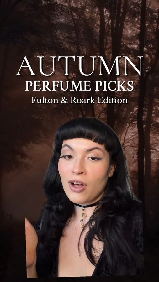 Instagram post by @thewolfinlace for Fulton & Roark. Caption reads: #ad #gifted 🕯️ Autumnal Perfume Picks:....