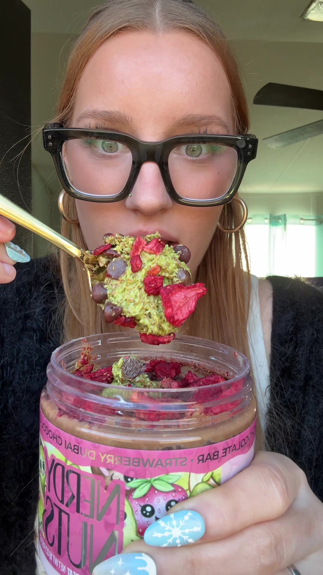 TikTok post by @jade_will_be_there for Nerdy Nuts. Caption reads: finally got my hands on @Nerdy Nuts Shop’s peanut....