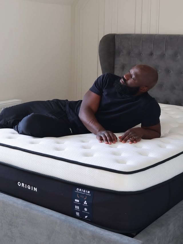 Instagram post by @athomewithmrsackah for Origin Mattress. Caption reads: AD| We love our Origin mattress so much, we bought....