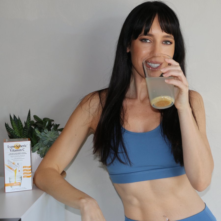 Instagram post by @danielledelaite for LivOn Labs. Caption reads: Beauty hack!  @livonlabs Vitamin C not only....