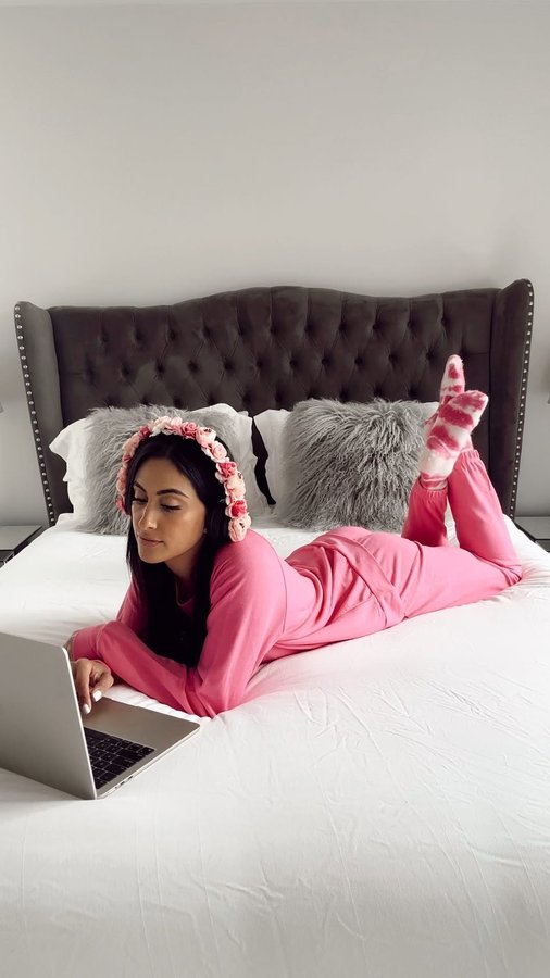 Instagram post by @michelle.madonna for Pj Salvage. Caption reads: WFH never looked so cute with @pjsalvage! My fave....