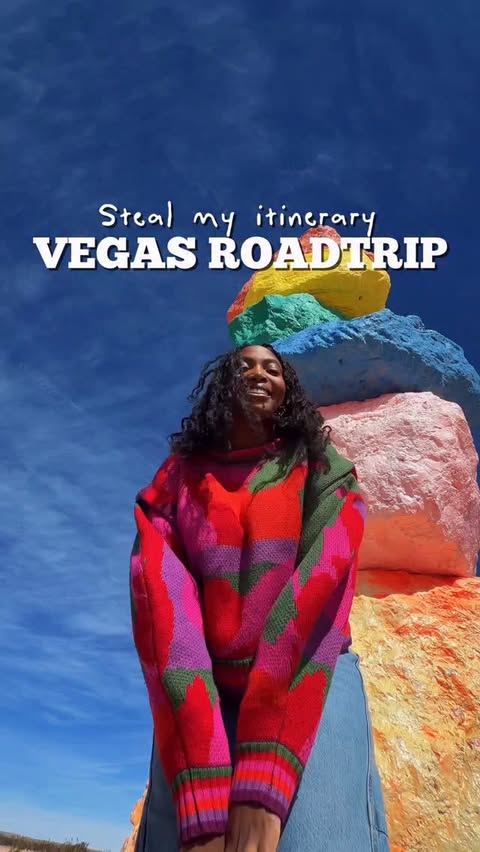 Instagram post by @lilmsawkward for Travel Nevada. Caption reads: The Vegas Roadtrip Itinerary to Steal....