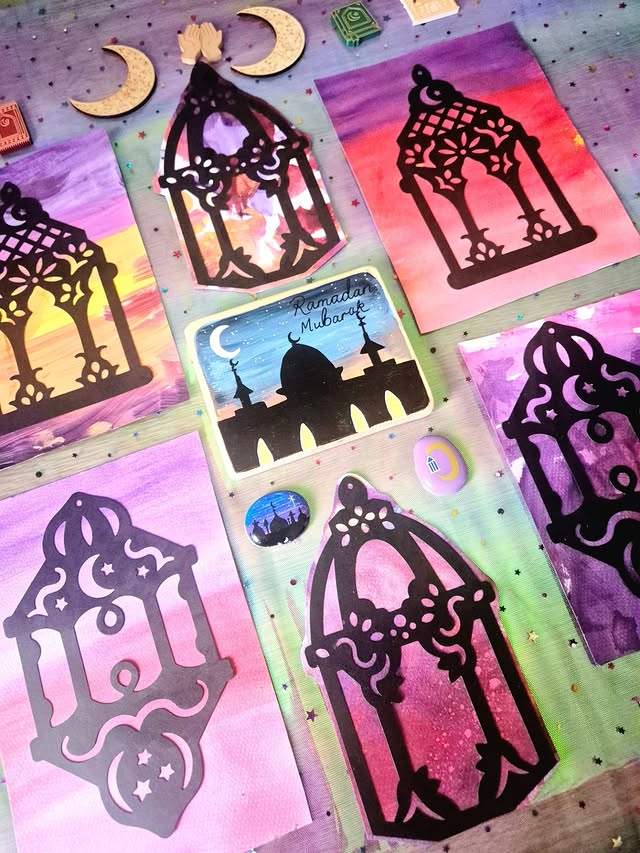 Instagram post by @ourbookishplaydays for Baker Ross. Caption reads: ✨️ Ramadan Paintings ✨️ We love @bakerross craft....