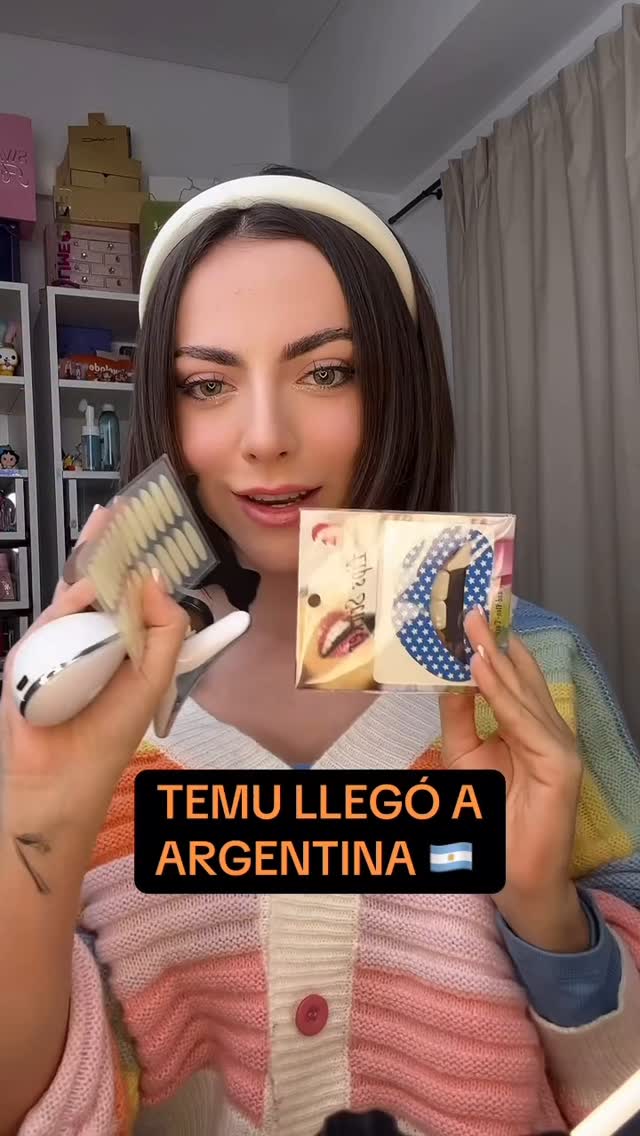 Instagram post by @cande.copello for Temu. Caption reads: @temu llegó a Argentina 🇦🇷🧡 y con [...].