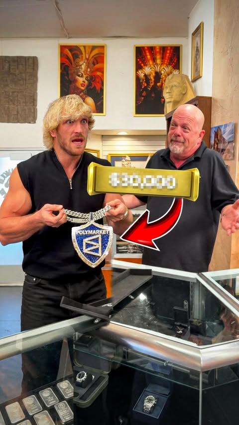 Instagram post by @loganpaul for Polymarket. Caption reads: [...] did I make a good deal?! @pawnstars....