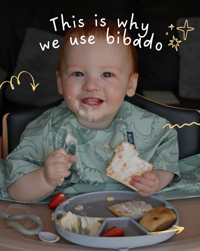 Instagram post by @lifewiththematherfamily for Bibado. Caption reads: Weaning is messy… like REALLY messy 😅 These have....