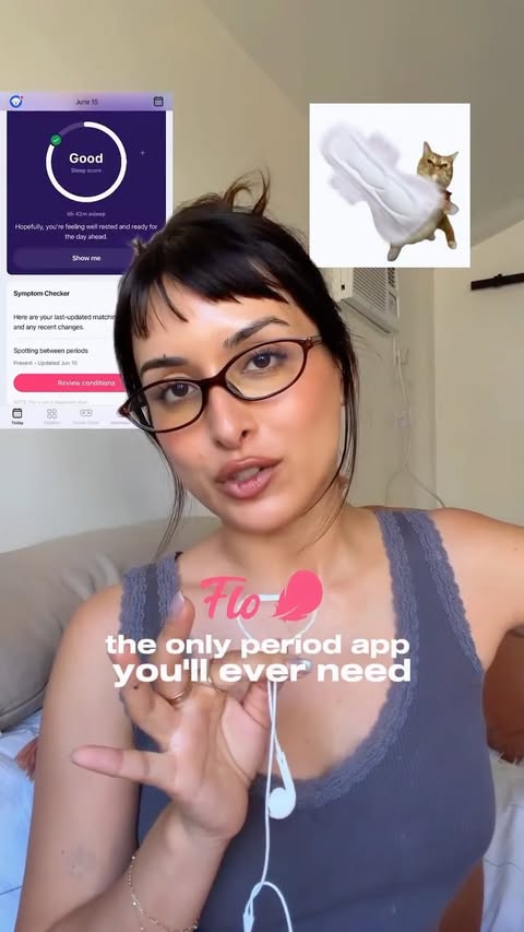 Instagram post by @jazminegarcia for Flo App. Caption reads: [...] to!! obsessed with the @flotracker app.....