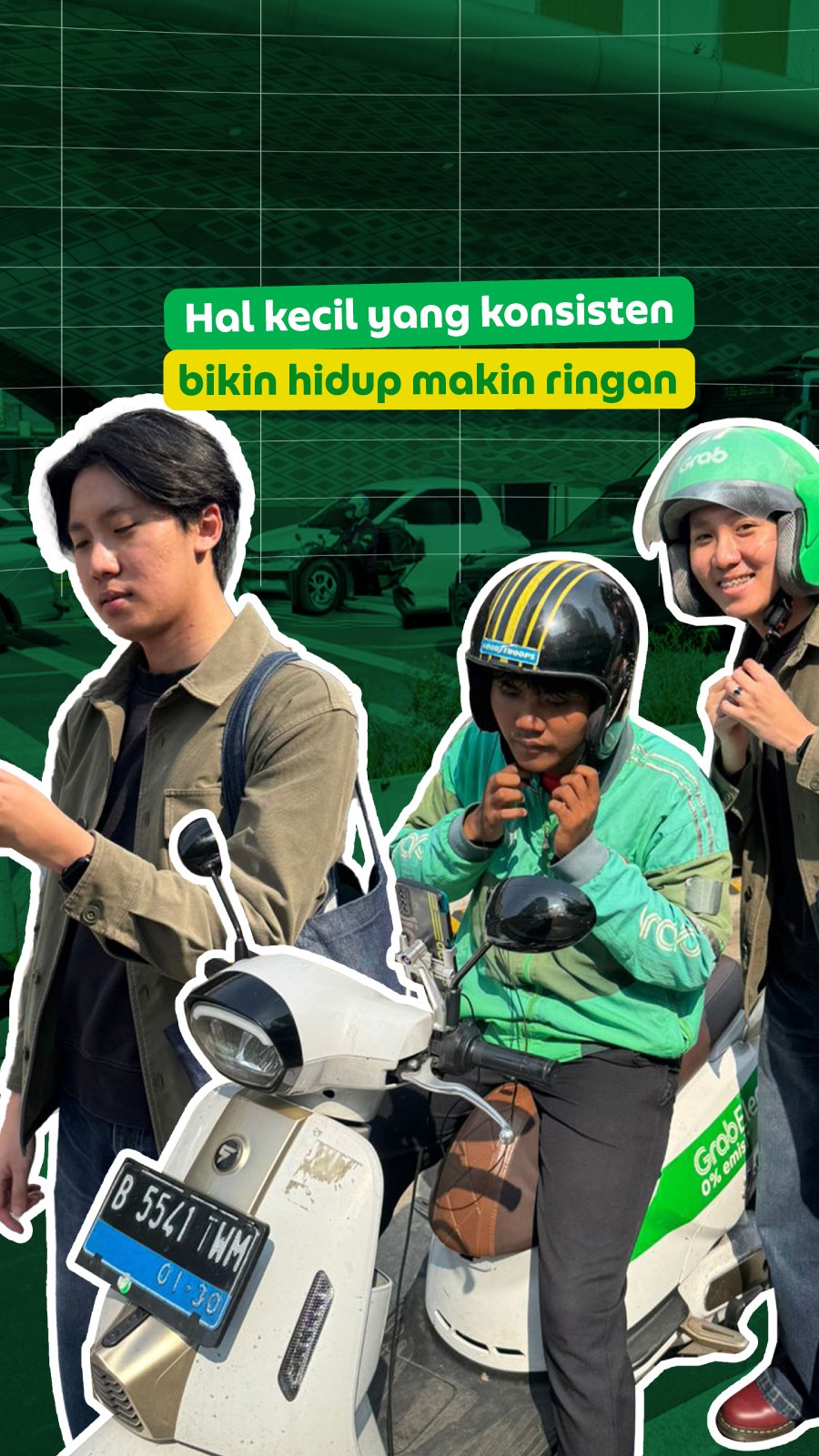 Instagram post by @sadampermana.w for gRAB. Caption reads: Hal kecil yang konsisten bisa bikin lega,....