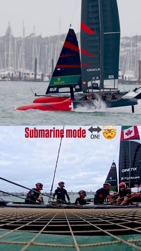 Instagram post by @sailgpsui for Oakley. Caption reads: 🤿💦💦 #SailGP #SwissMade @oakley.