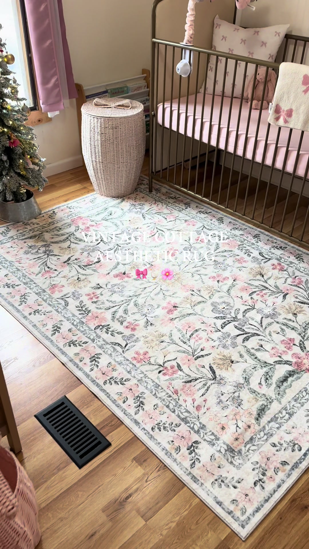 TikTok post by @taylornadkins for LA Home Decor. Caption reads: This vintage cottage aesthetic rug is perfect for....