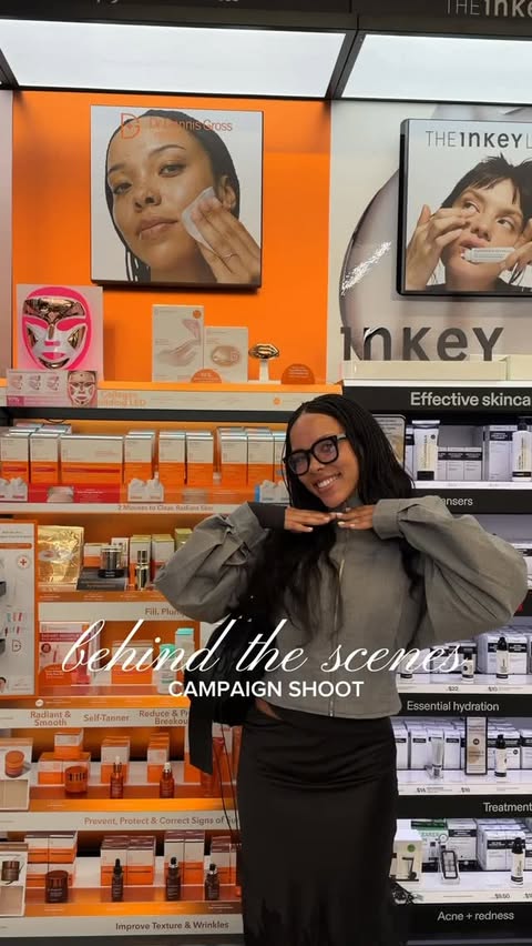 Instagram post by @badgal.edie for Dr. Dennis Gross Skincare. Caption reads: taking you behind the scenes of my campaign with....