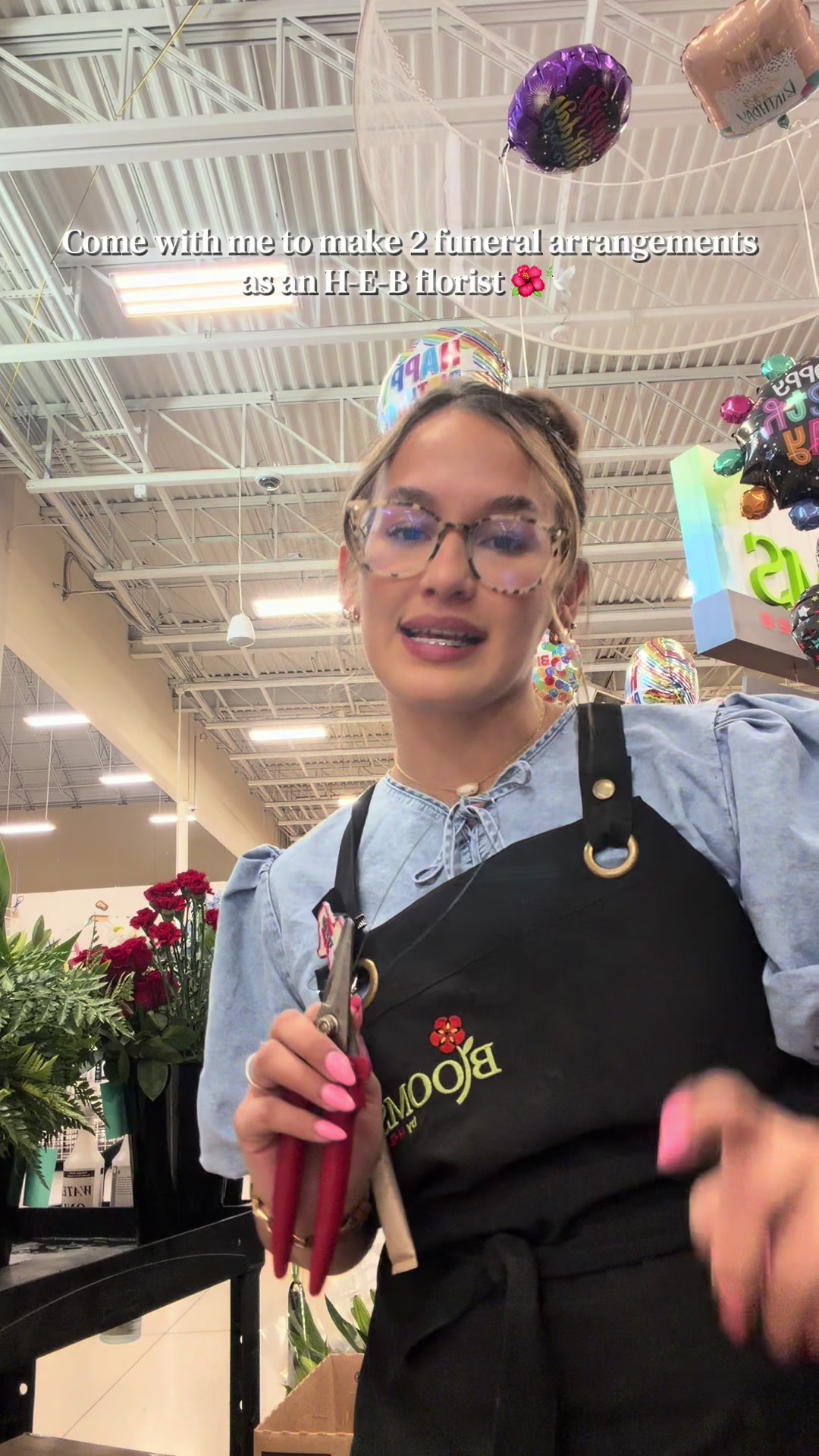 TikTok post by @christinafulton4 for H-E-B. Caption reads: Absolutely love funeral work @H-E-B #funeralspray....