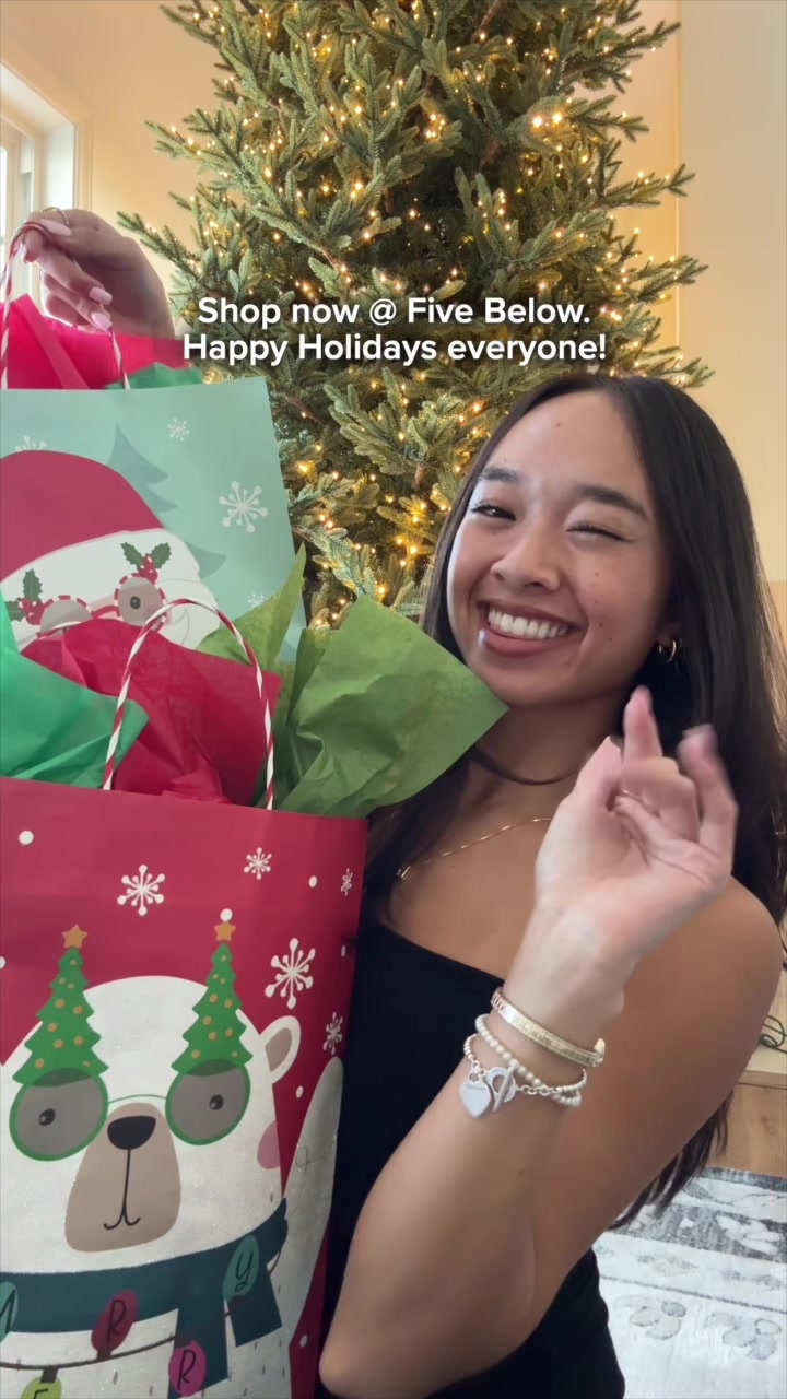 TikTok post by @nicolelaeno for Five Below. Caption reads: Let’s put together holiday gifts @Five Below 🎁❤️ ....