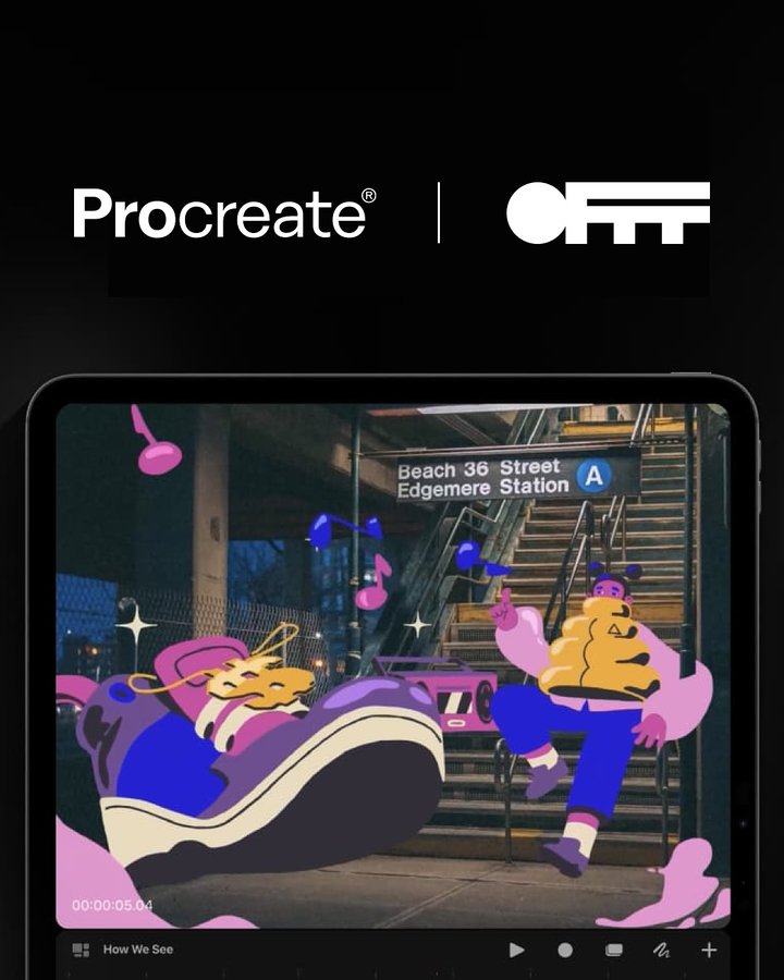 Instagram post by @offfest for Procreate. Caption reads: OFFF x PROCREATE We’re excited to welcome....