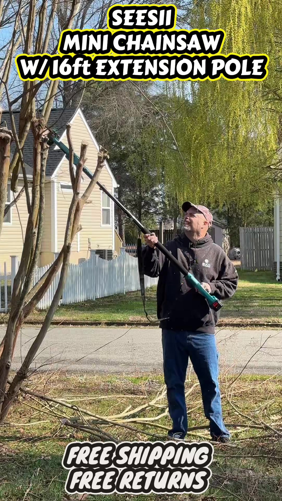 TikTok post by @shanebuzby for Seesii. Caption reads: SEESII mini chainsaw with extendable pole and....