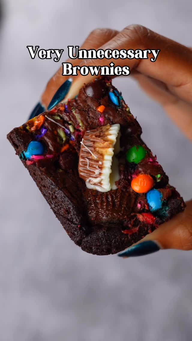 Instagram post by @wickdconfections for Williams Sonoma. Caption reads: These Unnecessary Brownies are doing the absolute....