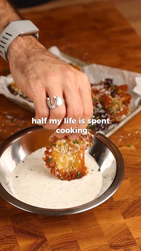 Instagram post by @barefoodtim for Skylight Frame. Caption reads: crispy smashed potatoes thanks to @myskylight....
