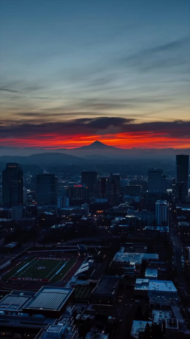 Instagram post by @datguy_eddy for Travel Oregon. Caption reads: Sunrise from yesterday Portland Oregon! #portland....