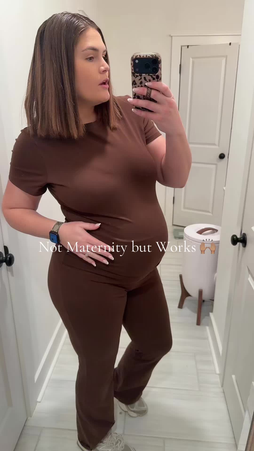 TikTok post by @theonly_cassidy for PUMIEY. Caption reads: [...] #pregnantootd #loungwear @PUMIEY 😍.