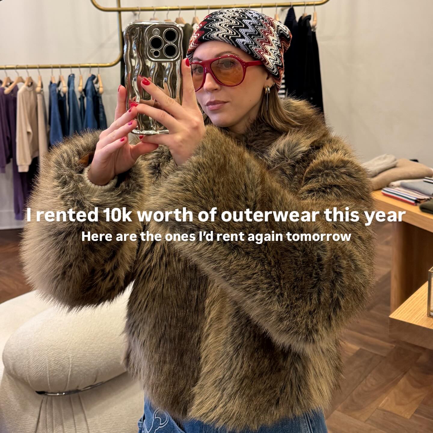 Instagram post by @trendingwithtinsley for ASTR The Label. Caption reads: “How do you have so many coats?” The truth is… I....