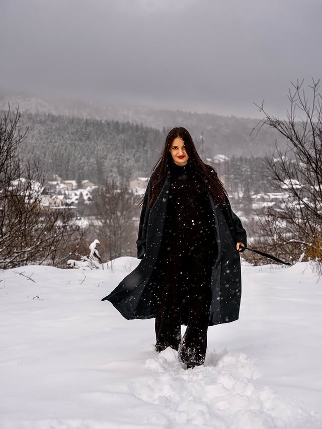 Instagram post by @ralucamx for Bonprix. Caption reads: Little winter moments , some  snow ,a cozy coat....