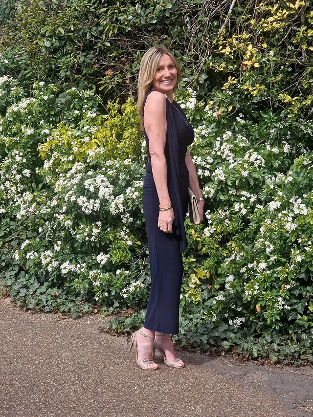 Instagram post by @tracys_fashion_style for Blue Vanilla. Caption reads: This really is the dress of dreams! Actually comes....