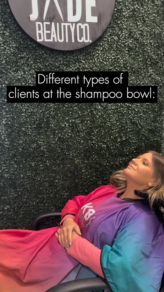 Instagram post by @jadebeautyco for K18 Hair. Caption reads: The shampoo bowl is not for the weak 😅

Which....