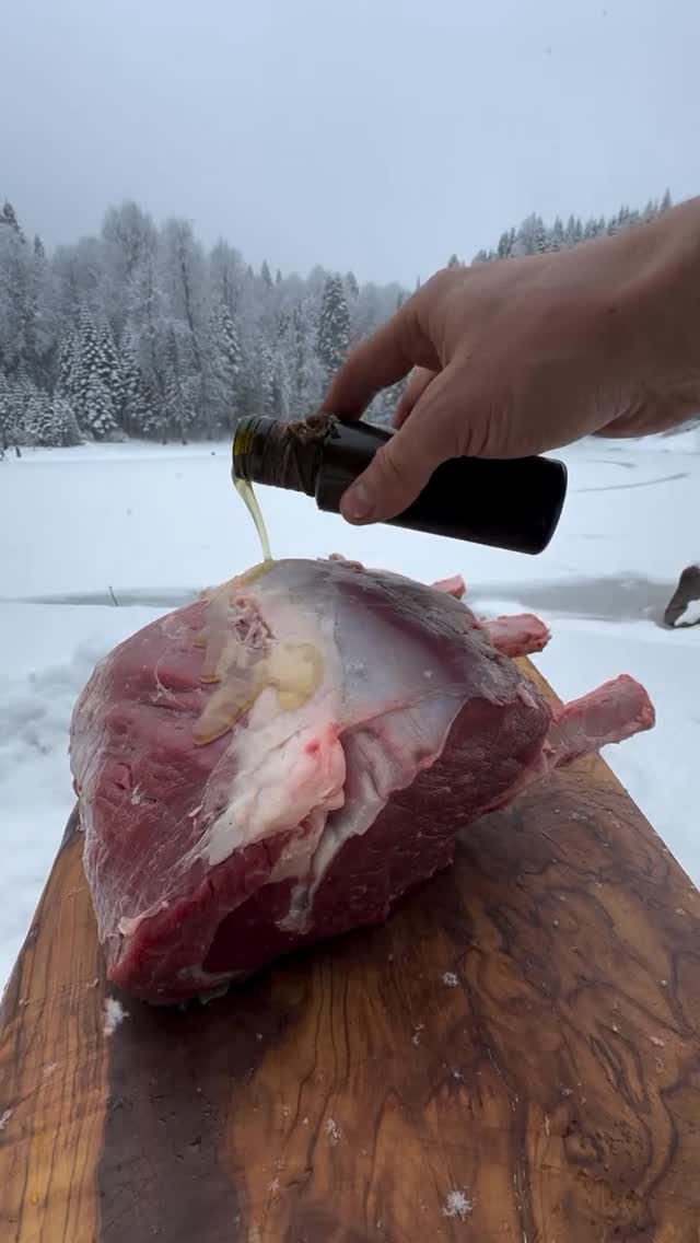 Instagram post by @steakvideos for The Nikos Knife. Caption reads: Veal Chops on a Stone Stove with @thenikosknife 🔪....