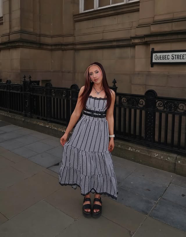 Instagram post by @_katiepepper for Cider. Caption reads: [...] fits 🖤 Outfit details - Dress - @shopcider....