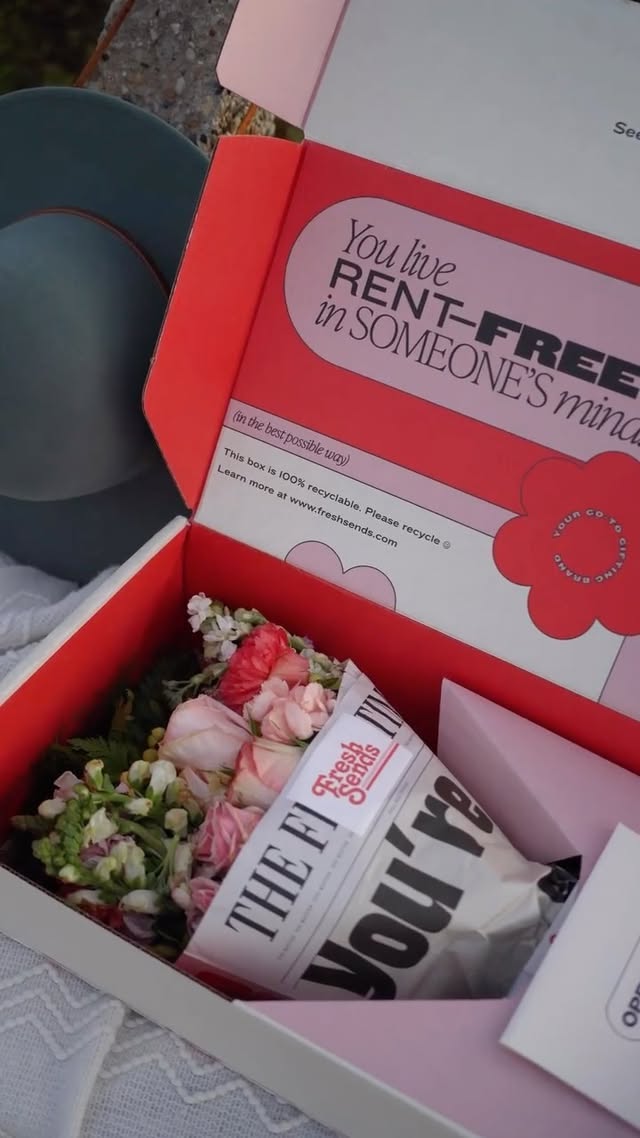 Instagram post by @__lindsayy__ for Fresh Sends. Caption reads: Waking up with @freshsends 🌷🌻💐 #freshsends....