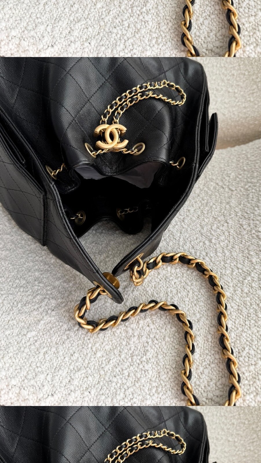 Instagram post by @sabinalynn for CHANEL. Caption reads: Everything that fits in my #chanel25mini.