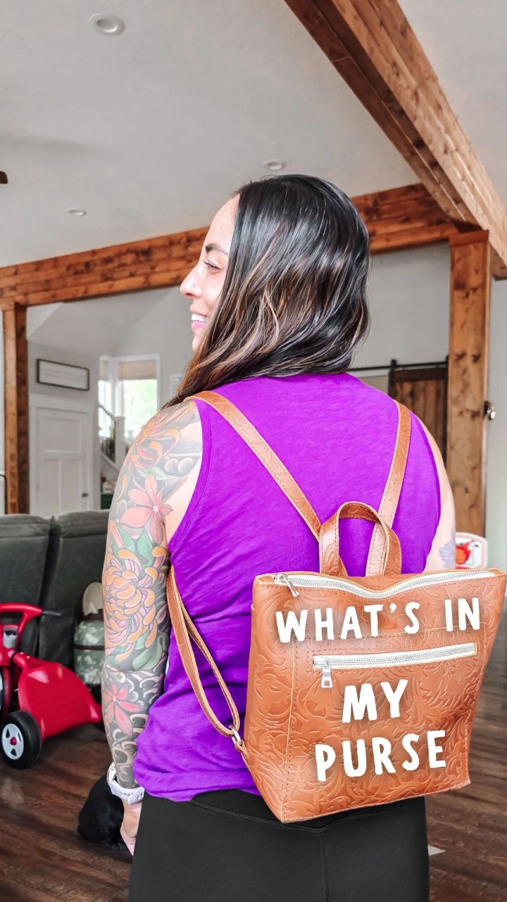 Instagram post by @thebudgetmom for Portland Leather Goods. Caption reads: I’m always curious what ends up in other people’s....