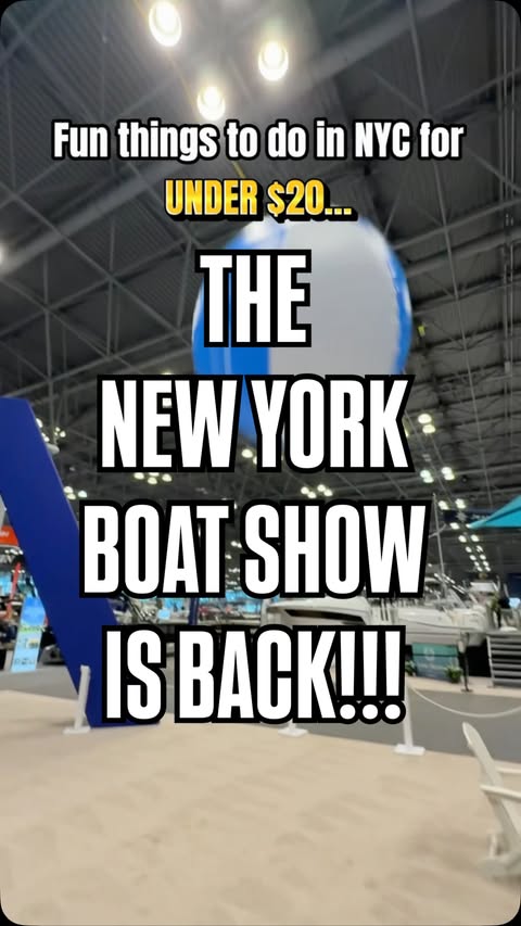 Instagram post by @nyboatshow for Discover Boating. Caption reads: [...] in my bio for 20% OFF TICKETS The Discover....