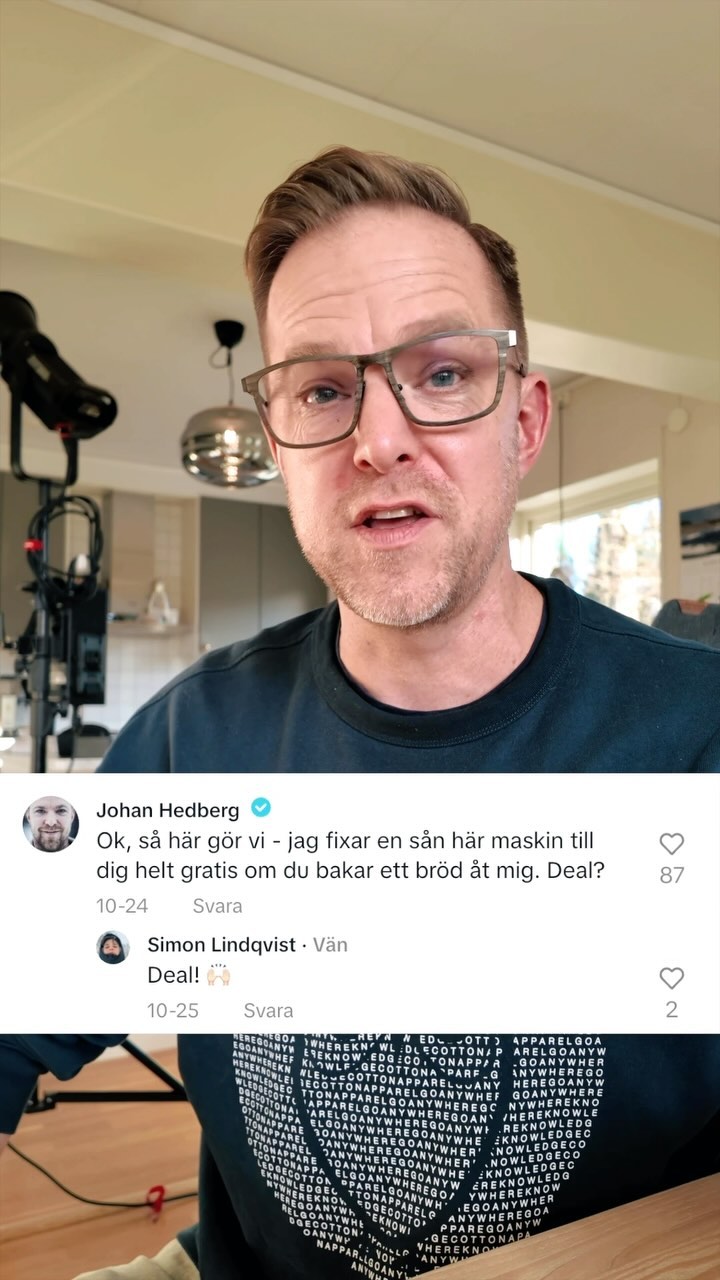 Instagram post by @johanhedberg for Bosch Home DE. Caption reads: Fixar en ny köksmaskin till @simon__lindqvist....