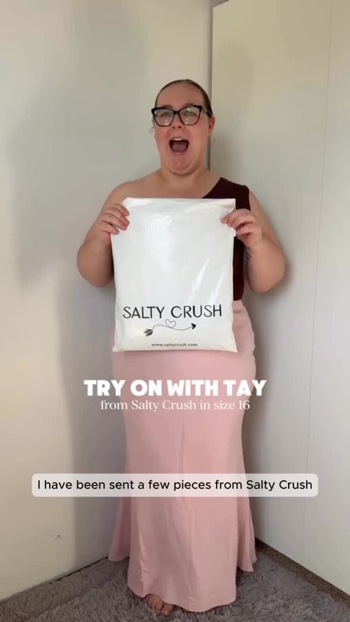 Instagram post by @_livingwithtay_ for Salty Crush. Caption reads: Palazzo pants try on haul with @_livingwithtay_ 🤍....