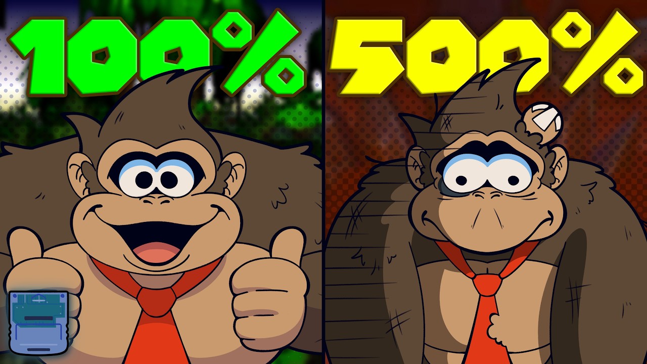 YouTube post by @Choctopus for Shop Titans. Caption reads: I 100%'d EVERY Donkey Kong Country Game.