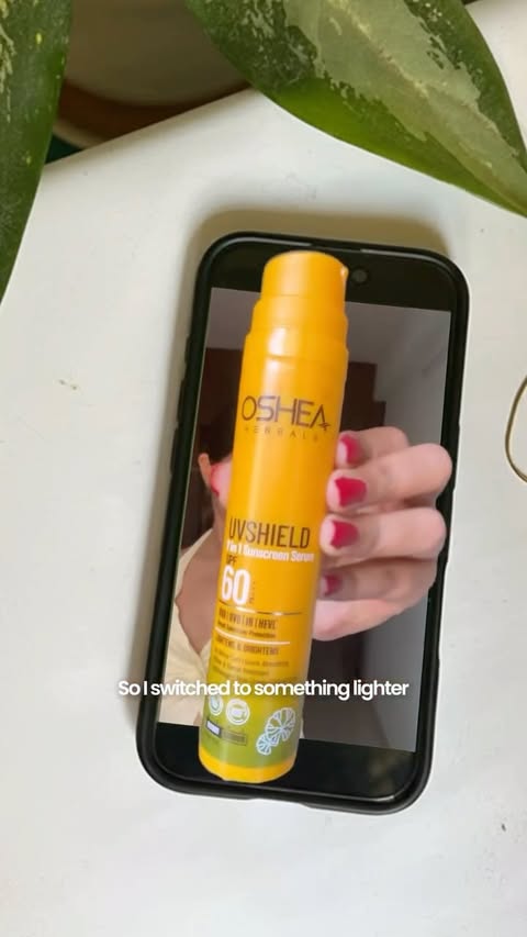 Instagram post by @itsssme_aash for Oshea Herbals. Caption reads: If your sunscreen feels heavy… we’re not using the....