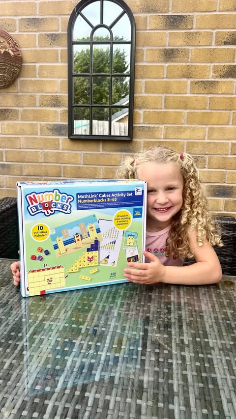 Instagram post by @aliceandthegirls for Learning Resources. Caption reads: NUMBERBLOCKS 31-40 🖍️ AD- M loved learning....
