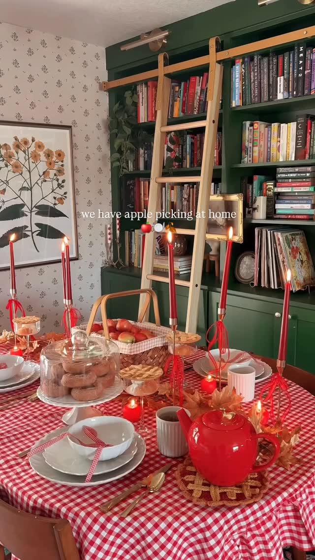 Instagram post by @flashesofstyle for Lenox. Caption reads: We have apple picking at home’ themed dinner party....