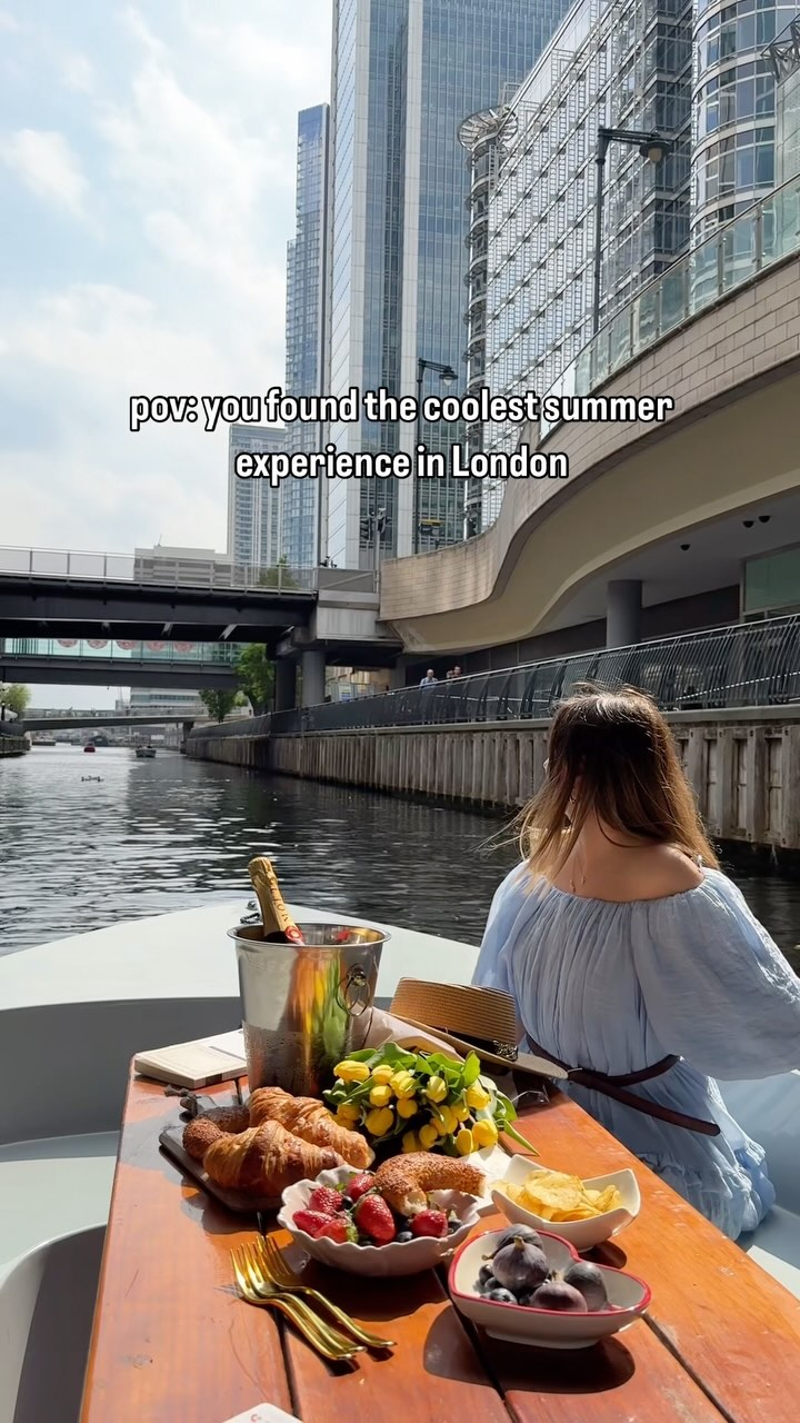 Instagram post by @aytanabbasli for Goboat. Caption reads: [...] We rented ours in Canary Wharf from....