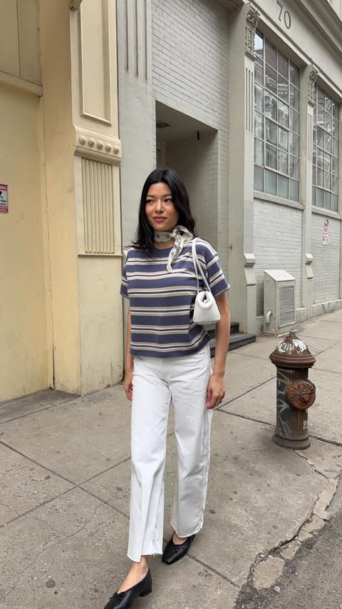 Instagram post by @charlenetruong for J.Crew. Caption reads: [...] white denim I’ve ever put on my body @jcrew.