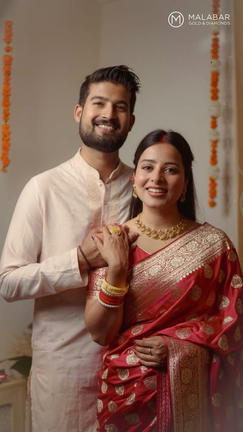 Instagram post by @justthetwoofus.tales for Malabar Gold and Diamonds. Caption reads: [...] jewellery gifted by Naren from....