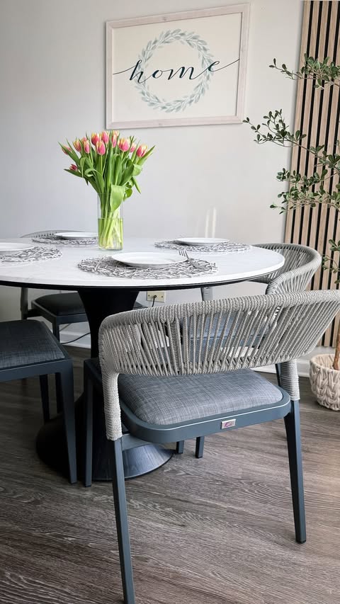 Instagram post by @khrystynapolek for PURPLE LEAF. Caption reads: PURPLE LEAF Outdoor Dining Chair [...].