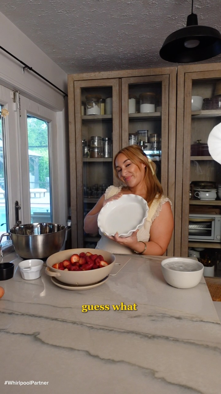 Instagram post by @homeoftheharveys for Whirlpool. Caption reads: #Ad It’s time, rhubarb cream pie season 😍. It’s....