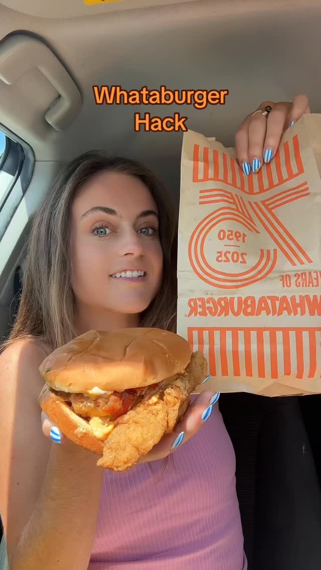 Instagram post by @sarahmargareteats for Whataburger. Caption reads: Another Whataburger Hack 🧡🫑🌶️🧅🥓

#whataburger....